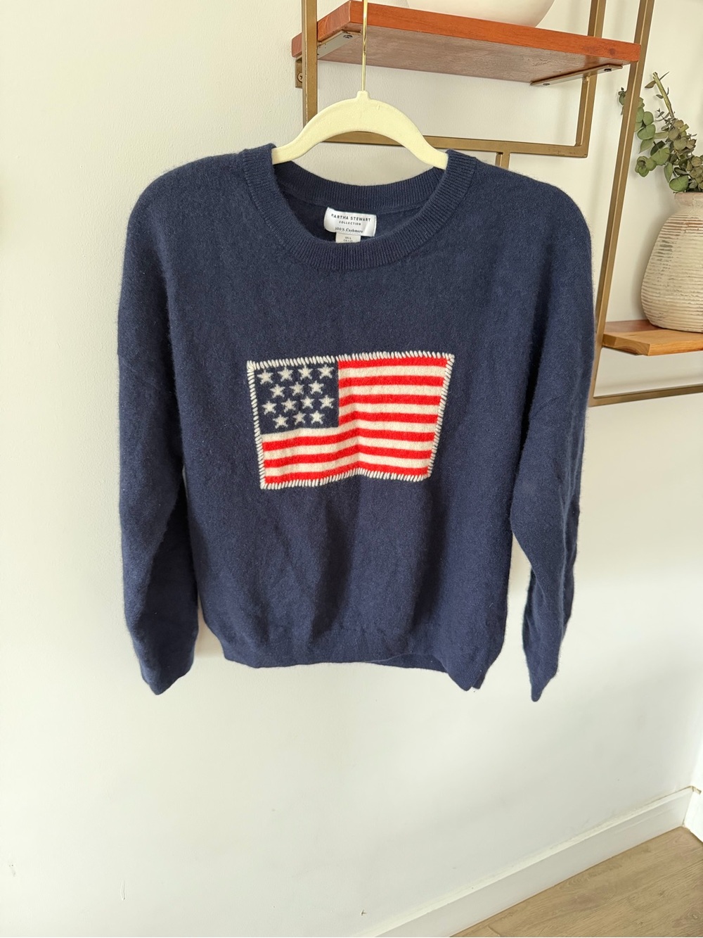 RARE Martha Stewart 100% Cashmere
American Flag Sweater Navy